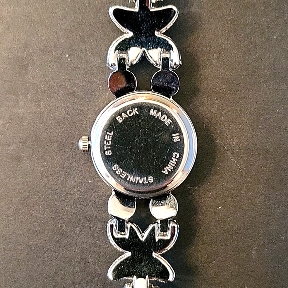Floral Silver-tone & Black Enamel Watch with Sparkling Crystals! - Picture 12 of 14